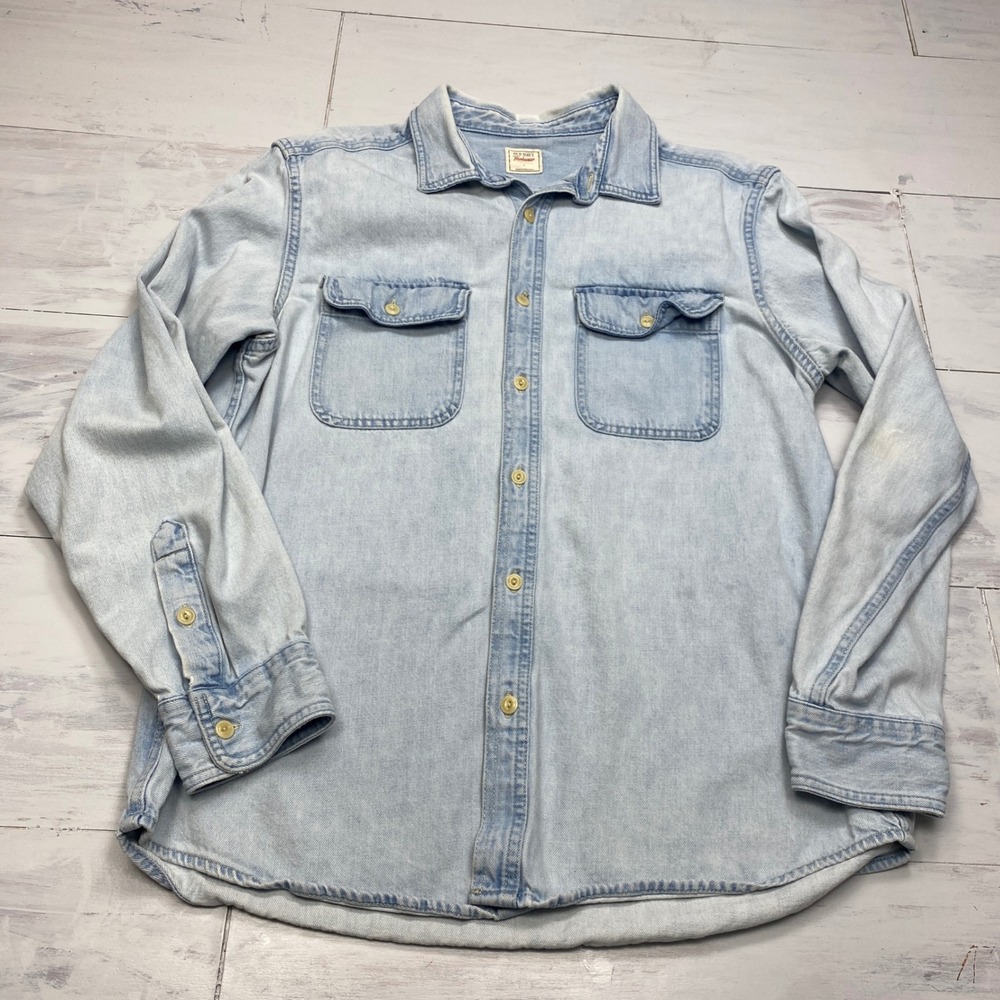 Old Navy Workwear Denim Shirt Mens Large Light Wash Cotton Long Sleeve Utility
